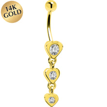 Load image into Gallery viewer, 16G Solid 14k Yellow Gold Zirconia Heart Drop Belly Ring
