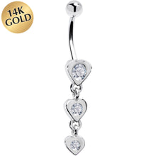 Load image into Gallery viewer, 16G Solid 14k White Gold Zirconia Heart Drop Belly Ring
