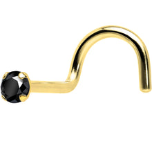 Load image into Gallery viewer, Solid 14K Yellow Gold 2mm Black Cubic Zirconia Nose Screw Ring
