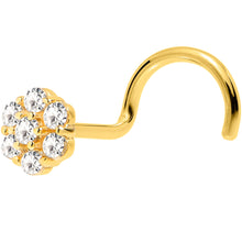 Load image into Gallery viewer, Solid 14K Yellow Gold Clear CZ Flower Nose Screw Ring
