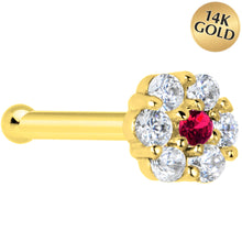 Load image into Gallery viewer, Solid 14K Yellow Gold Clear Red CZ Flower Nose Bone
