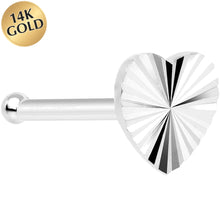 Load image into Gallery viewer, Solid 14K White Gold Flat Textured Heart Nose Bone
