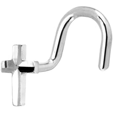 Load image into Gallery viewer, Solid 14K White Gold Raised Cross Nose Screw Ring
