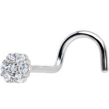 Load image into Gallery viewer, Solid 14K White Gold Clear CZ Flower Nose Screw Ring
