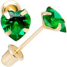 Load image into Gallery viewer, 14k Yellow Gold .47 Carat CZ Heart May Birthstone Earrings

