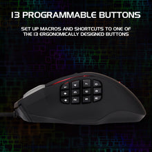 Load image into Gallery viewer, Enhance Theorem 2 MMO Gaming Mouse — 13‑Button, 4000 DPI, Black
