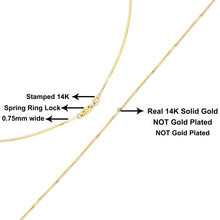 Load image into Gallery viewer, Solid 14K Yellow Gold 0.75mm Classic Box Chain Necklace. Unisex Chain - Size 16 Inches
