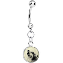 Load image into Gallery viewer, Glow in the Dark Howling Wolf Dangle Belly Ring
