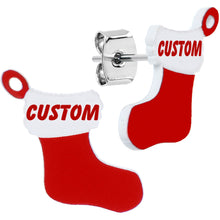 Load image into Gallery viewer, Custom Holiday Christmas Stocking Personalized Name Stud Earrings
