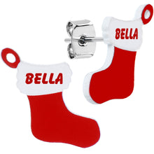 Load image into Gallery viewer, Custom Holiday Christmas Stocking Personalized Name Stud Earrings
