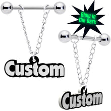 Load image into Gallery viewer, Custom Glow in the Dark Chain Personalized Name Dangle Nipple Ring Set
