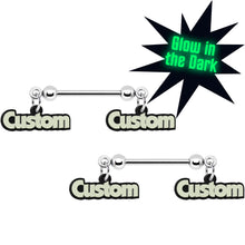 Load image into Gallery viewer, Custom Glow in the Dark Double Personalized Name Dangle Nipple Ring Set
