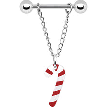 Load image into Gallery viewer, 14G Christmas Candy Cane Chain Dangle Nipple Ring Set
