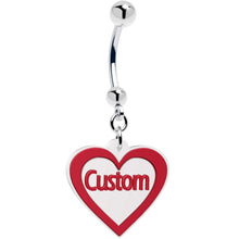 Load image into Gallery viewer, Custom Red White Valentines Day Heart Personalized Dangle Belly Ring
