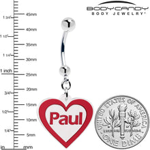 Load image into Gallery viewer, Custom Red White Valentines Day Heart Personalized Dangle Belly Ring
