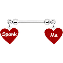 Load image into Gallery viewer, 14G 5/8 Red Spank Me Valentines Day Heart Nipple Ring Set
