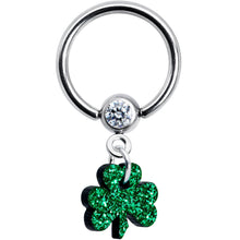 Load image into Gallery viewer, Green Glitter Shamrock Captive Ring

