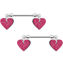 Load image into Gallery viewer, Pink Glitter Heart Nipple Ring Set

