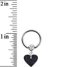 Load image into Gallery viewer, 14G 1/2 Clear Gem Black Glitter Heart Dangle BCR Captive Ring
