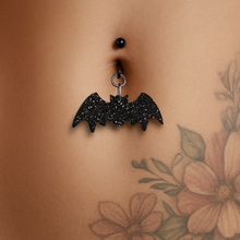 Load image into Gallery viewer, Glittery Black Bat Dangle Belly Ring
