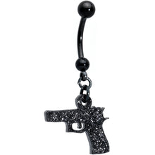 Load image into Gallery viewer, Jet Black Glitter Gun Dangle Belly Ring
