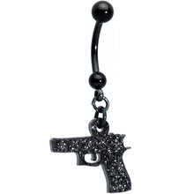 Load image into Gallery viewer, Jet Black Glitter Gun Dangle Belly Ring
