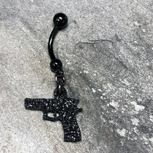 Load image into Gallery viewer, Jet Black Glitter Gun Dangle Belly Ring
