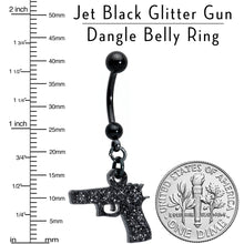 Load image into Gallery viewer, Jet Black Glitter Gun Dangle Belly Ring
