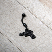 Load image into Gallery viewer, Jet Black Glitter Gun Dangle Belly Ring
