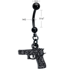 Load image into Gallery viewer, Jet Black Glitter Gun Dangle Belly Ring
