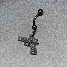 Load image into Gallery viewer, Jet Black Glitter Gun Dangle Belly Ring
