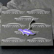 Load image into Gallery viewer, Custom Purple Stegosaurus Dinosaur Personalized Dangle Belly Ring

