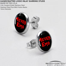 Load image into Gallery viewer, Black Red 4 Ever Emo Stud Earrings by Onyx O
