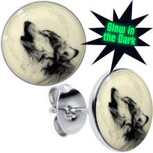 Load image into Gallery viewer, Glow in the Dark Howling Wolf Stud Earrings
