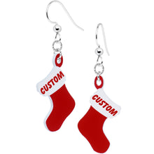 Load image into Gallery viewer, Custom Holiday Christmas Stocking Personalized Name Fishhook Earrings
