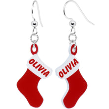 Load image into Gallery viewer, Custom Holiday Christmas Stocking Personalized Name Fishhook Earrings
