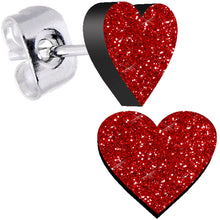 Load image into Gallery viewer, Ruby Red Glitter Heart Stud Earrings
