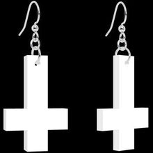 Load image into Gallery viewer, White Inverted Cross Dangle Earrings
