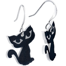 Load image into Gallery viewer, Black Cat Glow in the Dark Fishhook Dangle Earrings
