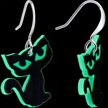 Load image into Gallery viewer, Black Cat Glow in the Dark Fishhook Dangle Earrings
