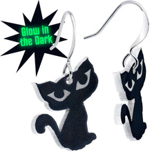Load image into Gallery viewer, Black Cat Glow in the Dark Fishhook Dangle Earrings

