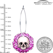 Load image into Gallery viewer, Blooming Pink Flower Skull Hoop Earrings by Onyx O
