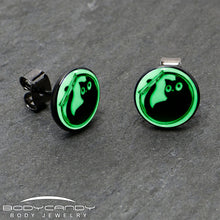 Load image into Gallery viewer, Fishbowl Kitty Cat Glow in the Dark Stud Earrings by Onyx O
