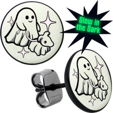 Load image into Gallery viewer, Black Anodized Halloween Ghost Dog Walker Glow in the Dark Stud Earrings by Onyx O
