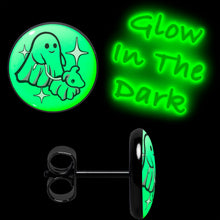 Load image into Gallery viewer, Black Anodized Halloween Ghost Dog Walker Glow in the Dark Stud Earrings by Onyx O
