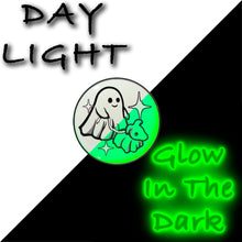 Load image into Gallery viewer, Black Anodized Halloween Ghost Dog Walker Glow in the Dark Stud Earrings by Onyx O
