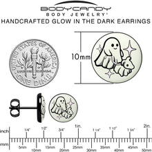 Load image into Gallery viewer, Black Anodized Halloween Ghost Dog Walker Glow in the Dark Stud Earrings by Onyx O
