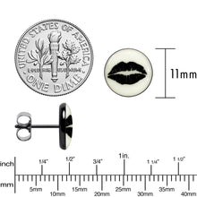 Load image into Gallery viewer, Black Anodized Steel Lipstick Kiss Mark Glow in the Dark Stud Earrings by Onyx O
