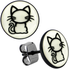Load image into Gallery viewer, Black Anodized Kitty Cat Glow in the Dark Stud Earrings by Onyx O
