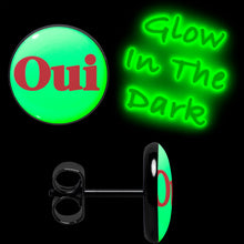 Load image into Gallery viewer, Black Anodized OUI Glow in the Dark Stud Earrings by Onyx O
